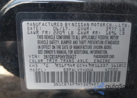 2017 Nissan Sentra Nismo z USA, uszkodzony, nr VIN 3N1CB7AP9HY359427